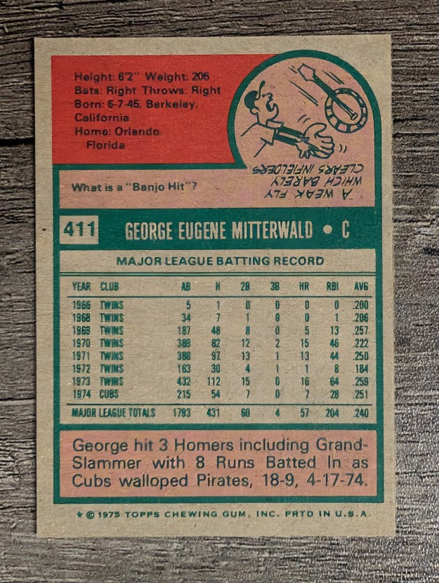 1975 Topps Mini #411 George Mitterwald (EX)