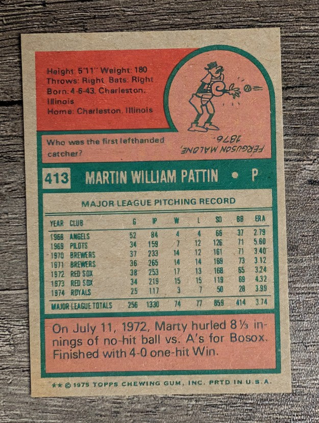 1975 Topps Mini #413 Marty Pattin (EXMT)