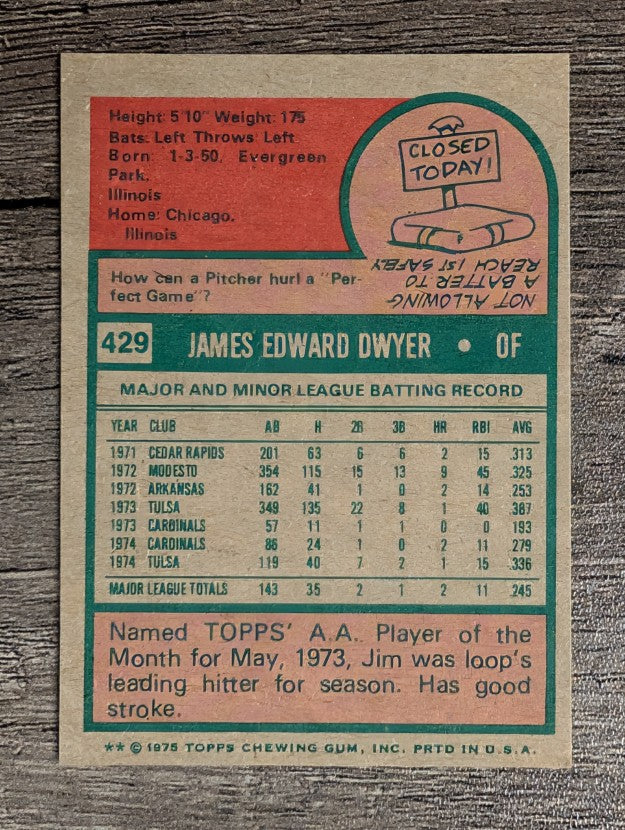 1975 Topps Mini #429 Jim Dwyer RC (EXMT)