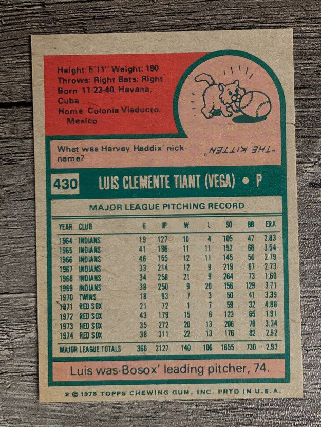 1975 Topps Mini #430 Luis Tiant (NM)