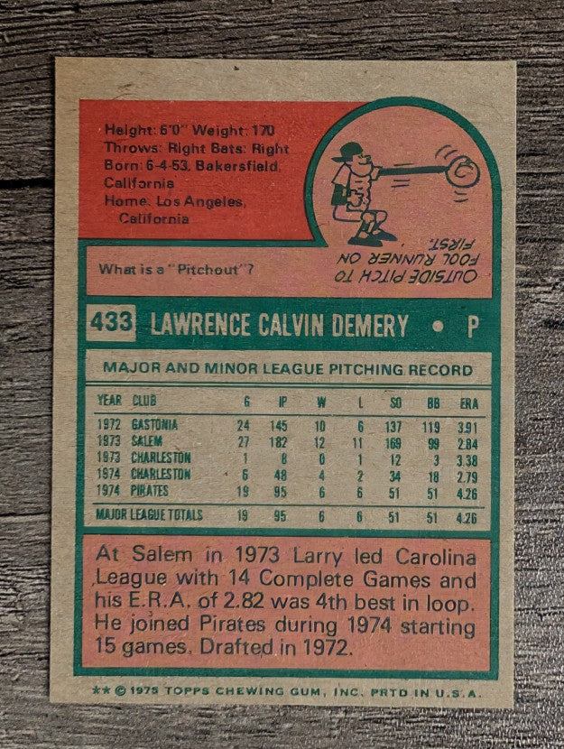 1975 Topps Mini #433 Larry Demery RC (EXMT)