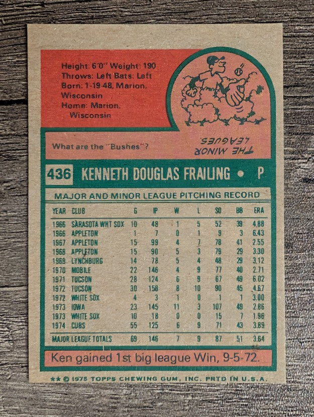 1975 Topps Mini #436 Ken Frailing (EXMT)