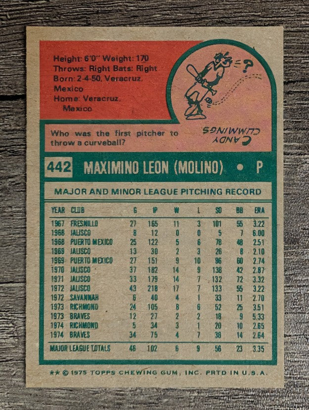 1975 Topps Mini #442 Maximino Leon RC (NM)