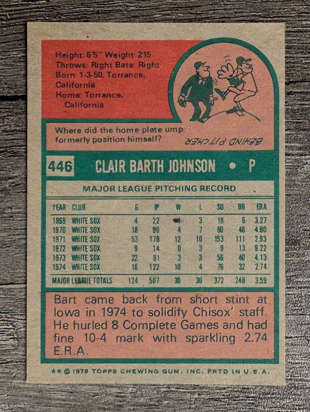1975 Topps Mini #446 Bart Johnson (EXMT)