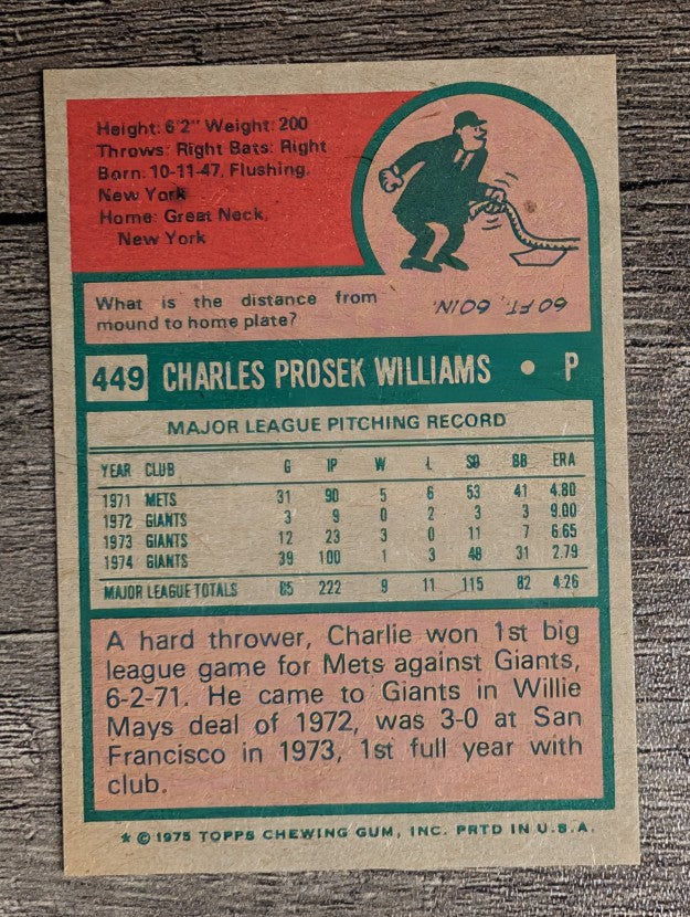 1975 Topps Mini #449 Charlie Williams (VG)