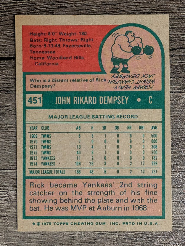 1975 Topps Mini #451 Rick Dempsey (NMMT)