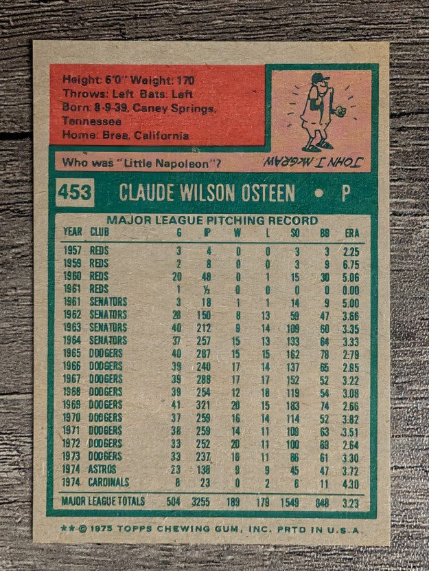 1975 Topps Mini #453 Claude Osteen (NM)