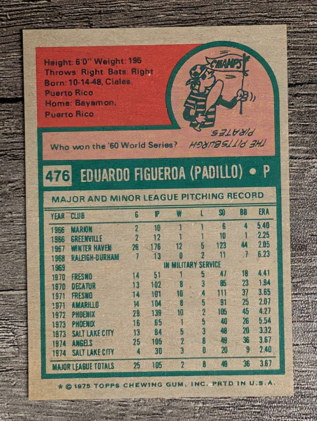 1975 Topps Mini #476 Ed Figueroa RC (NM)