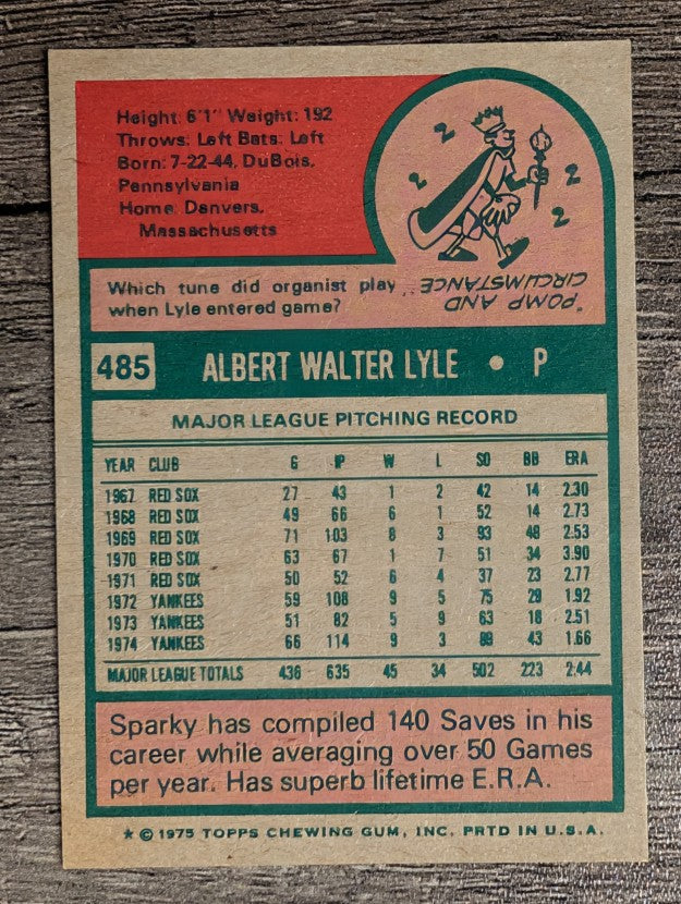 1975 Topps Mini #485 Sparky Lyle (MINT)