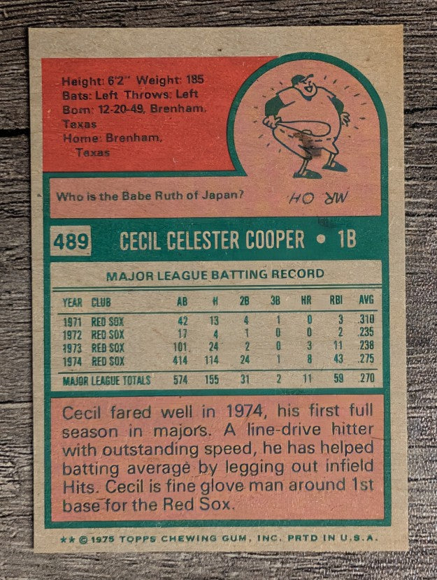1975 Topps Mini #489 Cecil Cooper (NM)