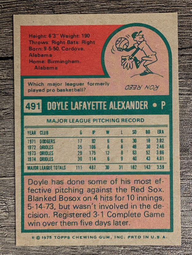 1975 Topps Mini #491 Doyle Alexander (NM)