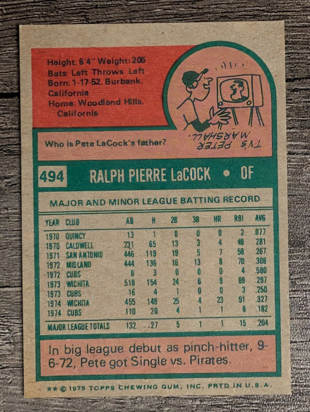 1975 Topps Mini #494 Pete LaCock RC (NM)