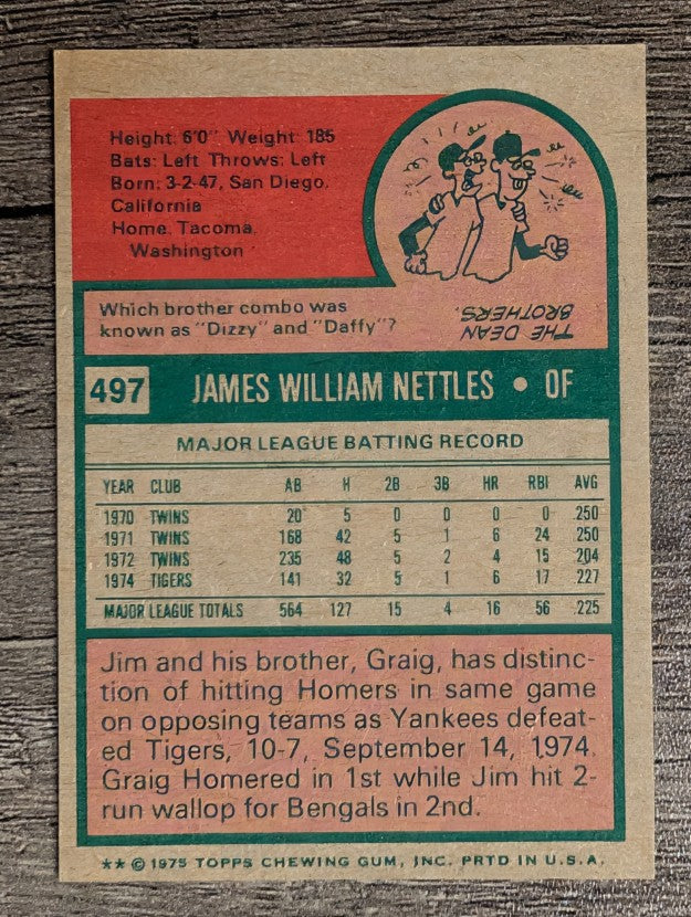 1975 Topps Mini #497 Jim Nettles (EX)