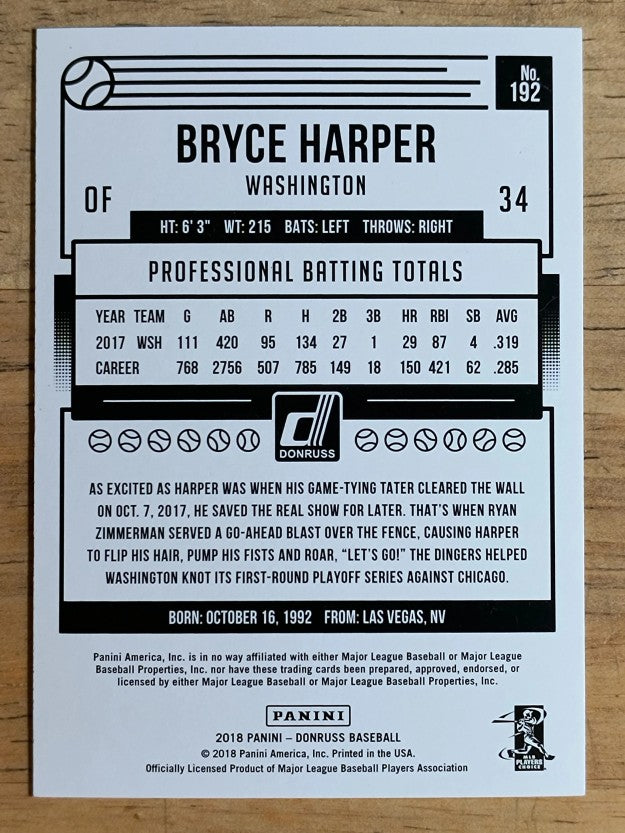 2018 Donruss #192 Bryce Harper