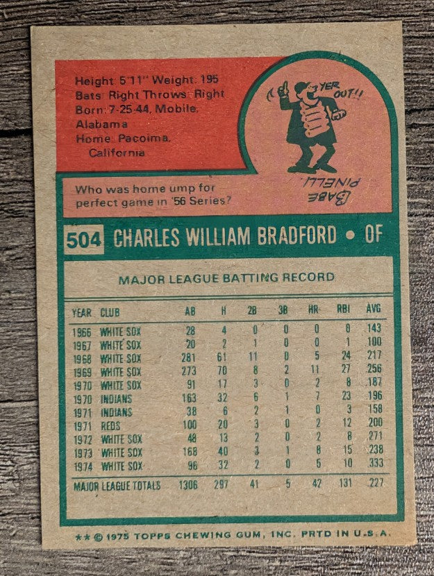 1975 Topps Mini #504 Buddy Bradford (VGEX)