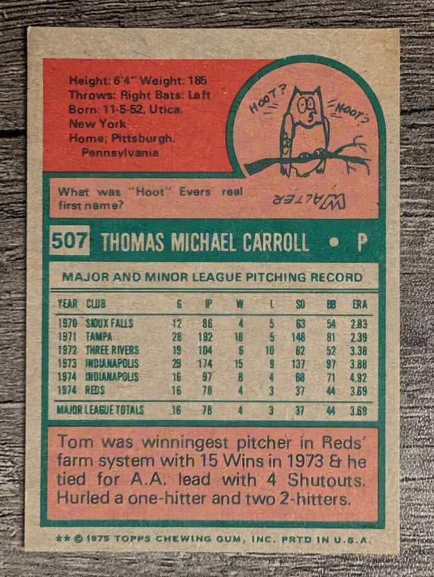 1975 Topps Mini #507 Tom Carroll RC (EX)