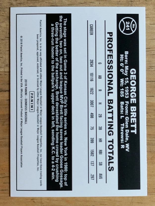 2018 Donruss #241 George Brett RETRO