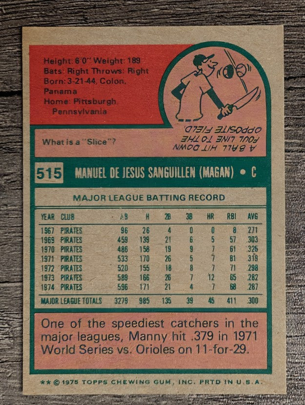1975 Topps Mini #515 Manny Sanguillen (EX)