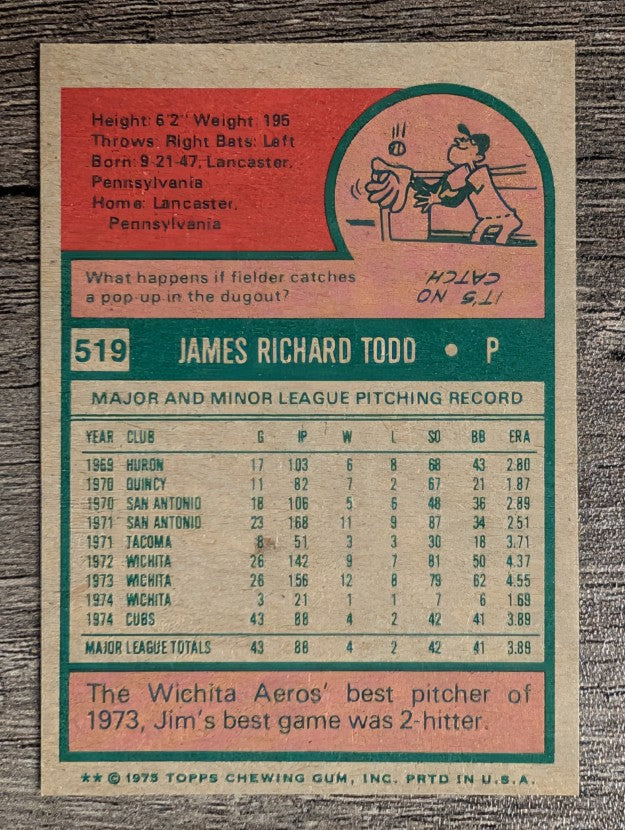 1975 Topps Mini #519 Jim Todd RC (EX)