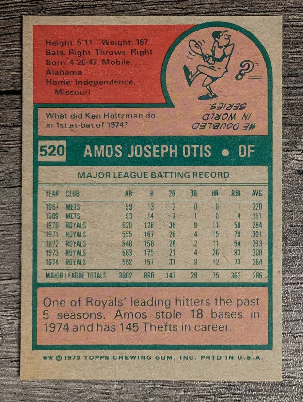 1975 Topps Mini #520 Amos Otis (EXMT)