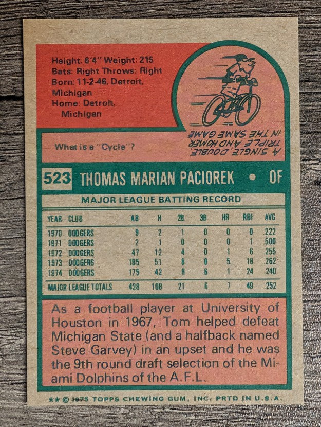 1975 Topps Mini #523 Tom Paciorek (EXMT)