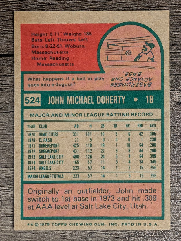 1975 Topps Mini #524 John Doherty RC (EXMT)