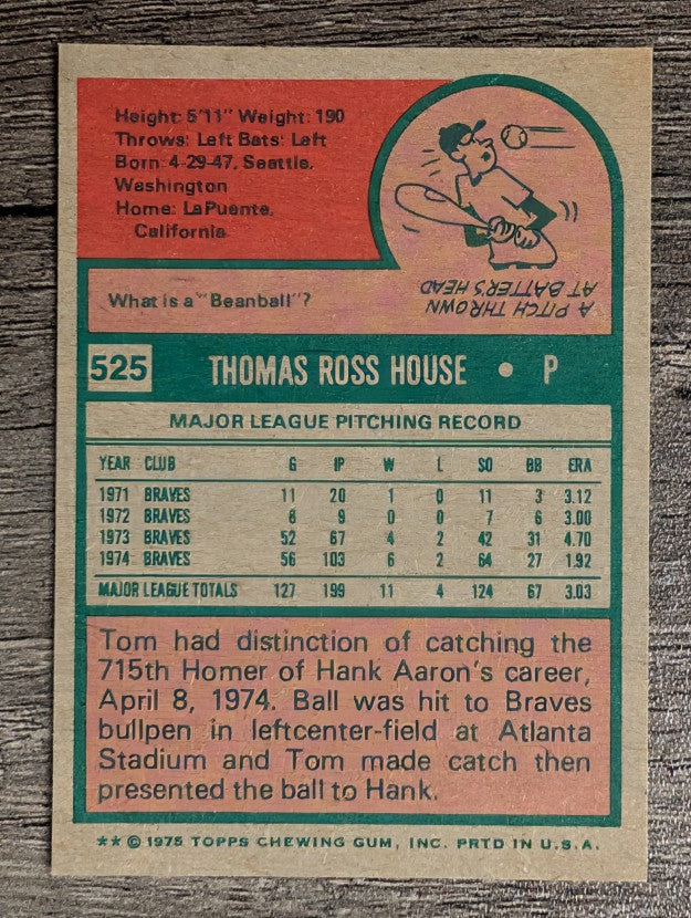 1975 Topps Mini #525 Tom House (EXMT)