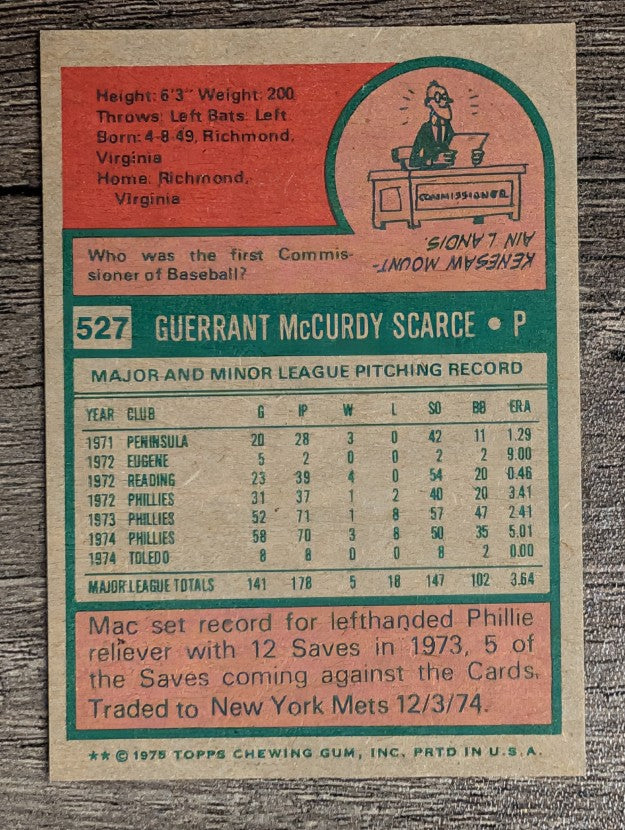 1975 Topps Mini #527 Mac Scarce (EX)