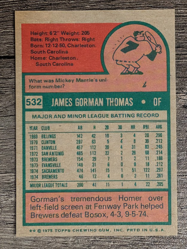 1975 Topps Mini #532 Gorman Thomas (NM)
