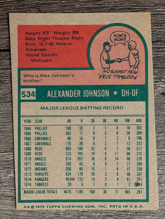 1975 Topps Mini #534 Alex Johnson (FACTORY SHORT)