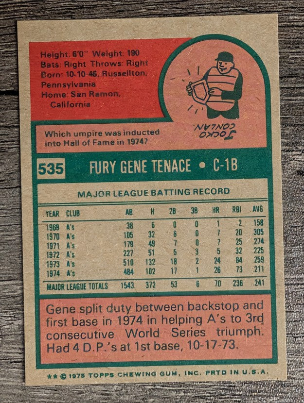 1975 Topps Mini #535 Gene Tenace (EXMT)