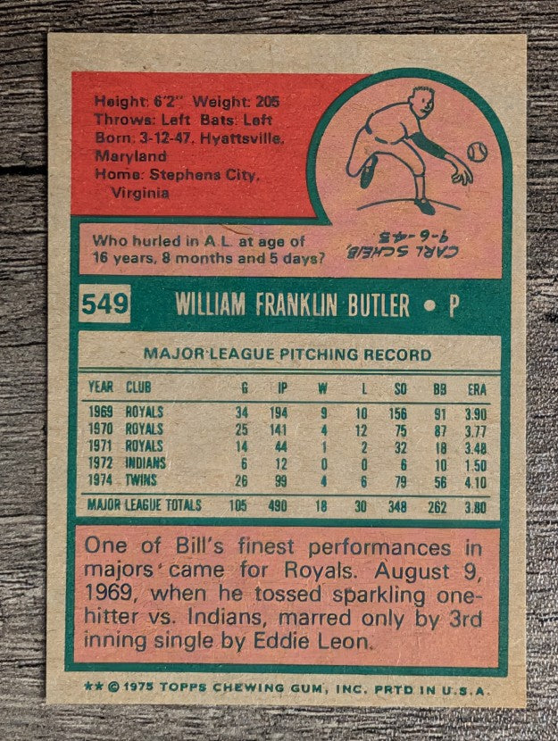 1975 Topps Mini #549 Bill Butler (NM)