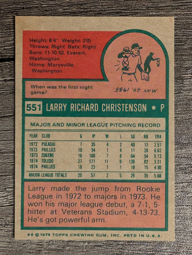 1975 Topps Mini #551 Larry Christenson (NM)