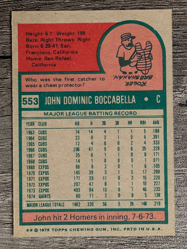 1975 Topps Mini #553 John Boccabella (EX)