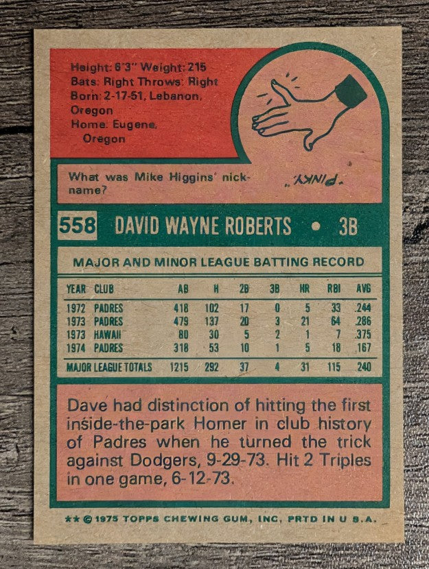 1975 Topps Mini #558 Dave Roberts (NM)