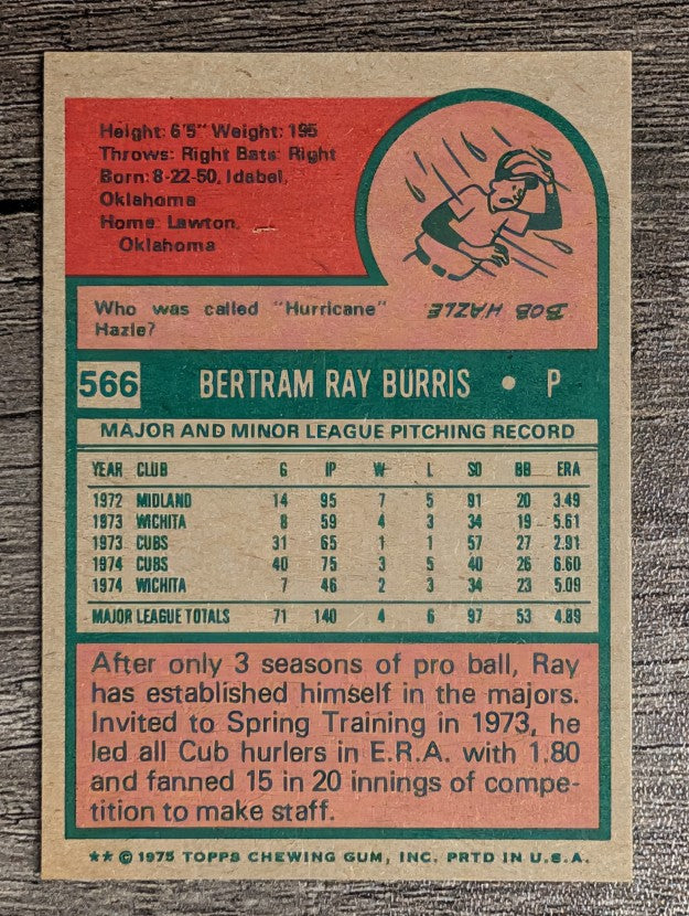 1975 Topps Mini #566 Ray Burris (NM)
