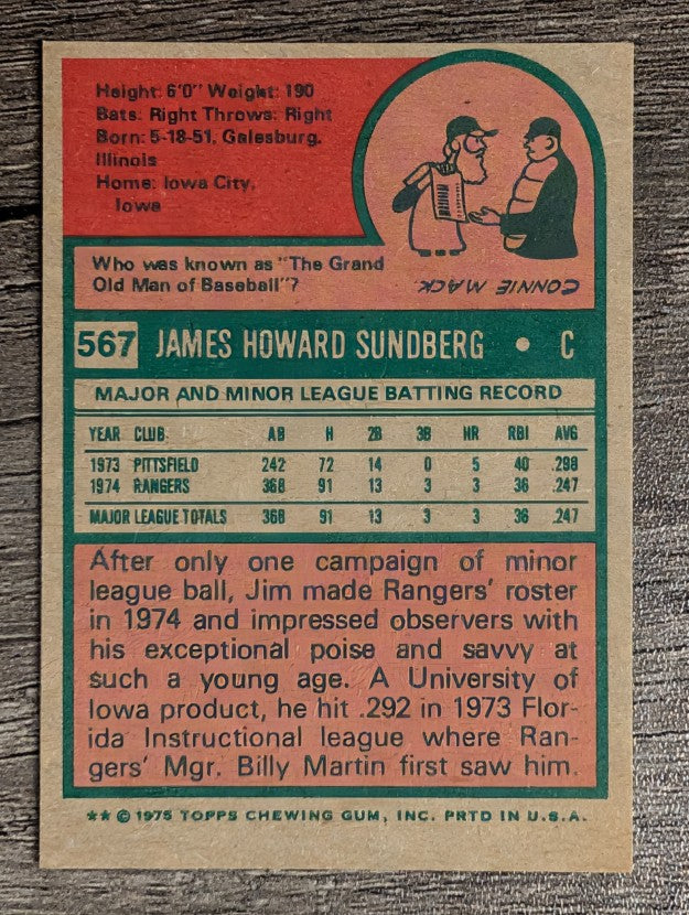 1975 Topps Mini #567 Jim Sundberg RC (EXMT)