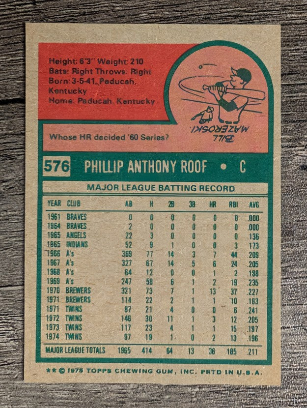 1975 Topps Mini #576 Phil Roof (NMMT)