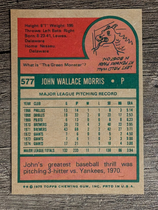 1975 Topps Mini #577 John Morris (NM)