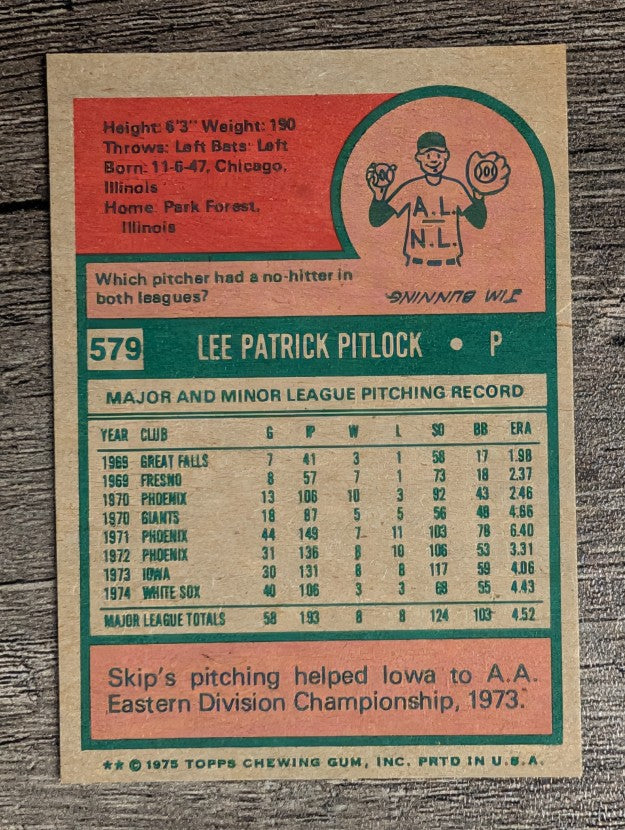 1975 Topps Mini #579 Skip Pitlock (NMMT)