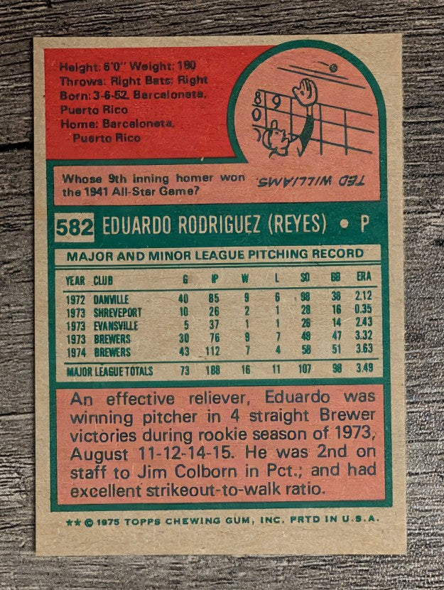1975 Topps Mini #582 Eduardo Rodriguez (EXMT)
