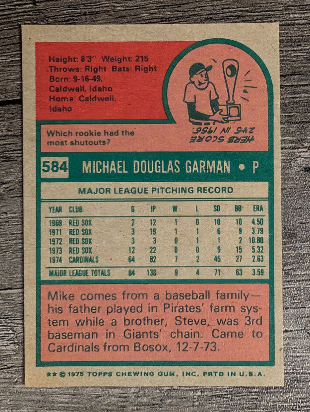 1975 Topps Mini #584 Mike Garman (EXMT)