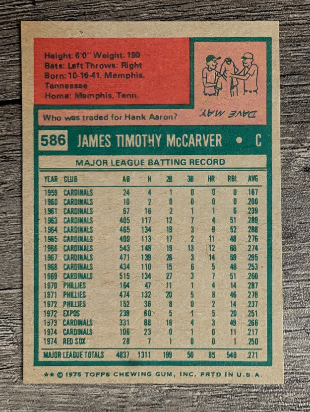 1975 Topps Mini #586 Tim McCarver (NM)