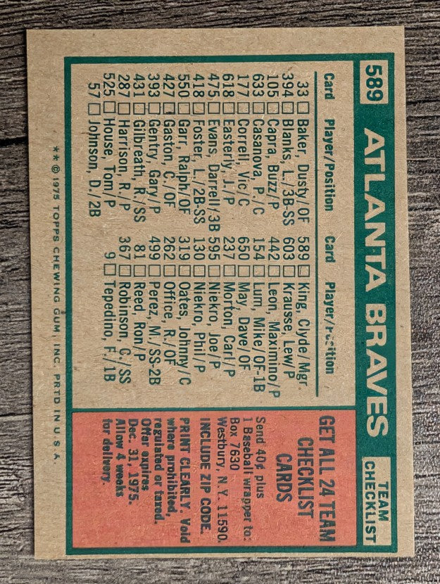 1975 Topps Mini #589 Atlanta Braves CL/Clyde King MG (NM)