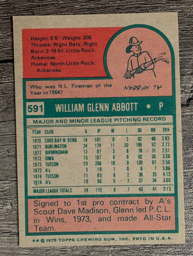 1975 Topps Mini #591 Glenn Abbott (EXMT)
