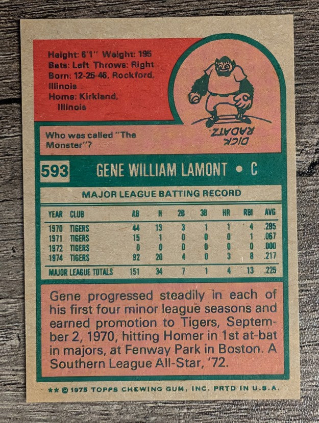 1975 Topps Mini #593 Gene Lamont (NM)