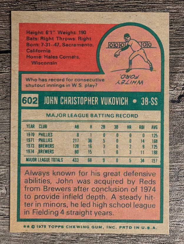 1975 Topps Mini #602 John Vukovich (NM)