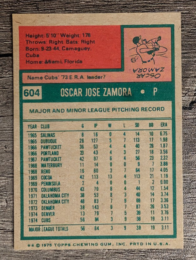 1975 Topps Mini #604 Oscar Zamora RC (EXMT)