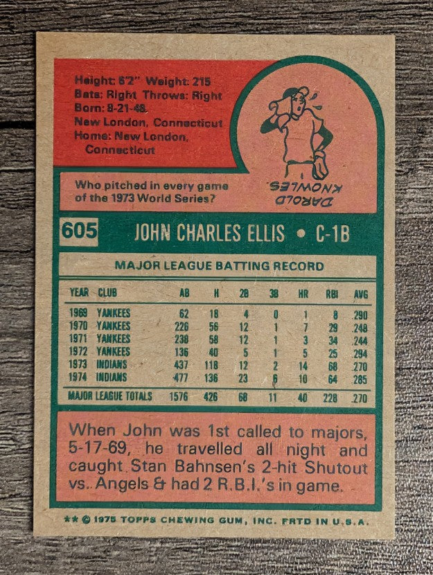 1975 Topps Mini #605 John Ellis (NM)