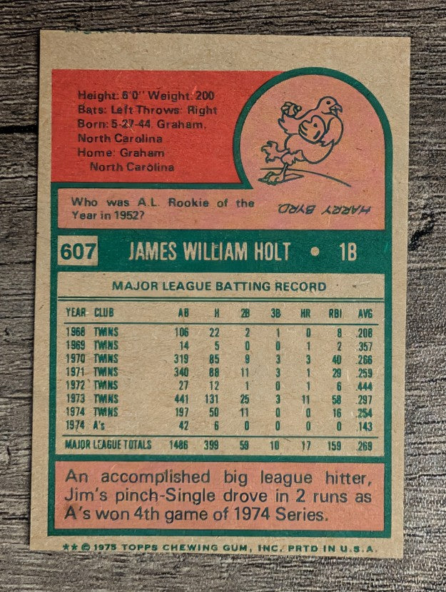 1975 Topps Mini #607 Jim Holt (EXMT)